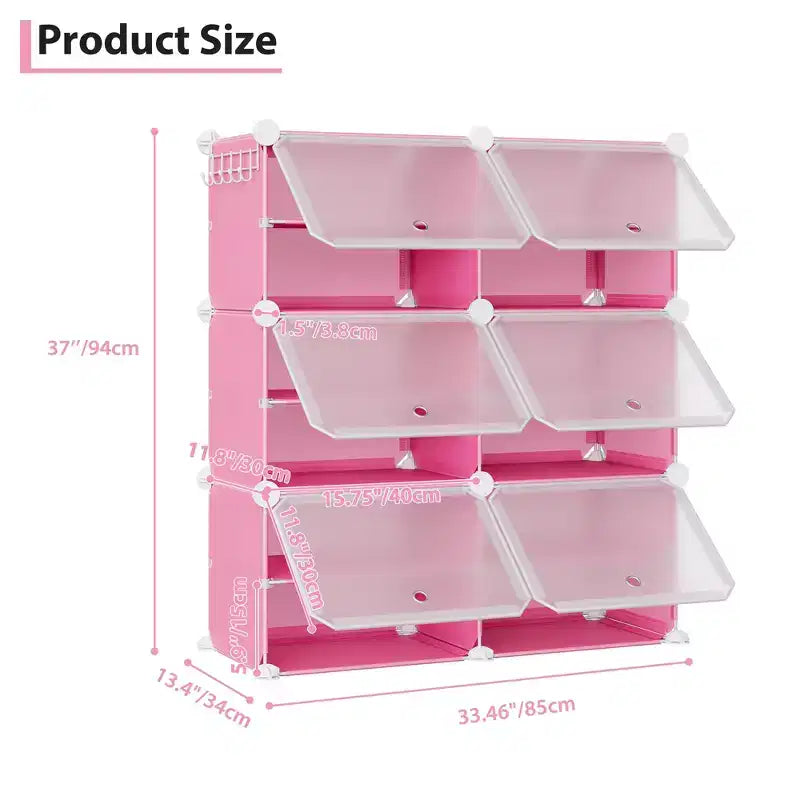 Meuble à chaussures modulaire à six compartiments avec portes - convient aux couloirs, chambres ou salons, peu encombrant et facile à assembler.