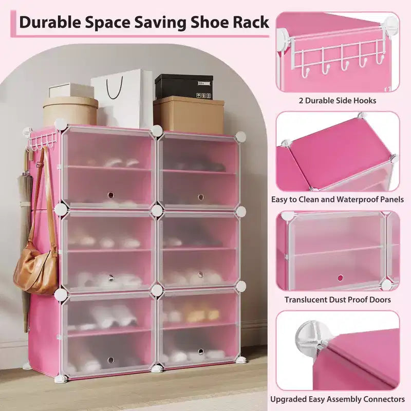 Meuble à chaussures modulaire à six compartiments avec portes - convient aux couloirs, chambres ou salons, peu encombrant et facile à assembler.