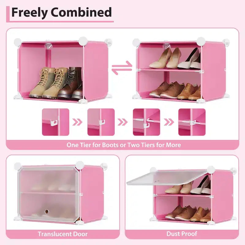 Meuble à chaussures modulaire à six compartiments avec portes - convient aux couloirs, chambres ou salons, peu encombrant et facile à assembler.