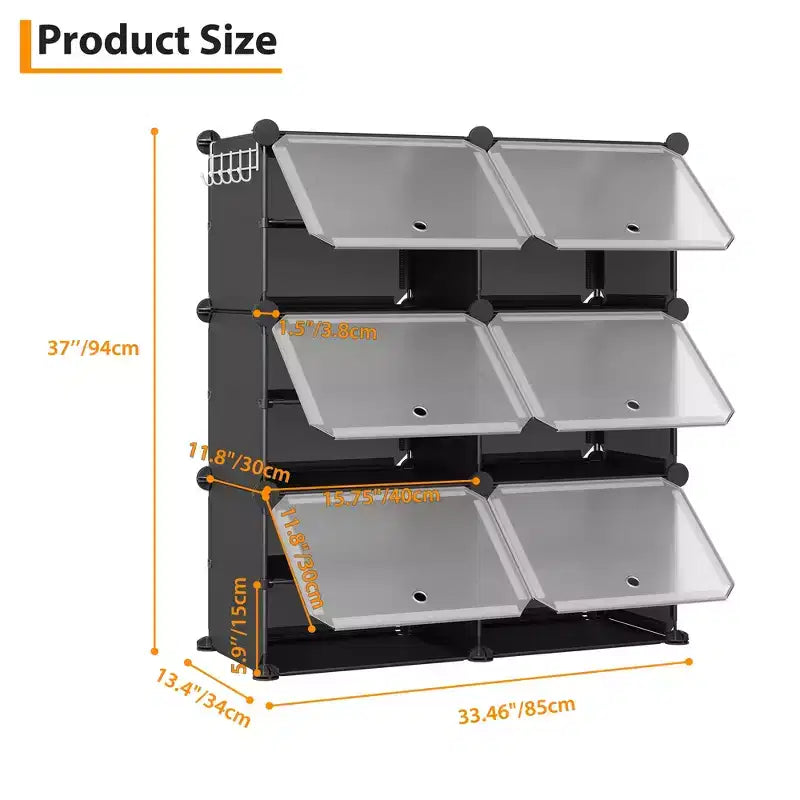 Meuble à chaussures modulaire à six compartiments avec portes - convient aux couloirs, chambres ou salons, peu encombrant et facile à assembler.