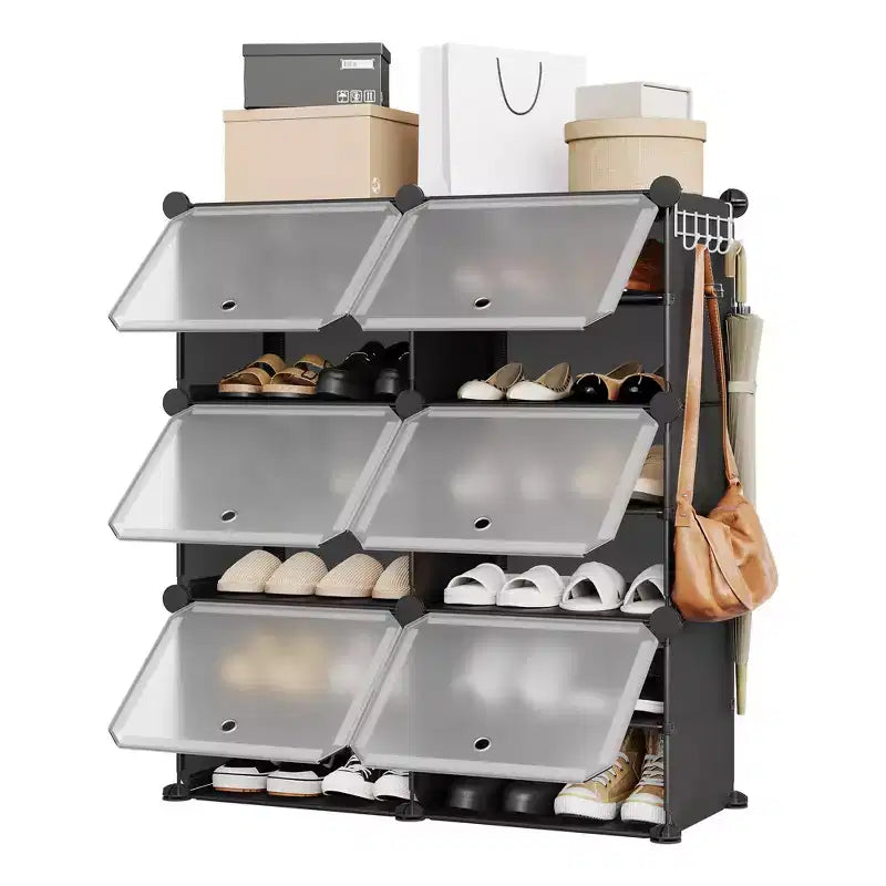 Modular six-compartment shoe cabinet with doors - suitable for hallways, bedrooms, or living rooms, space-saving and easy to assemble.