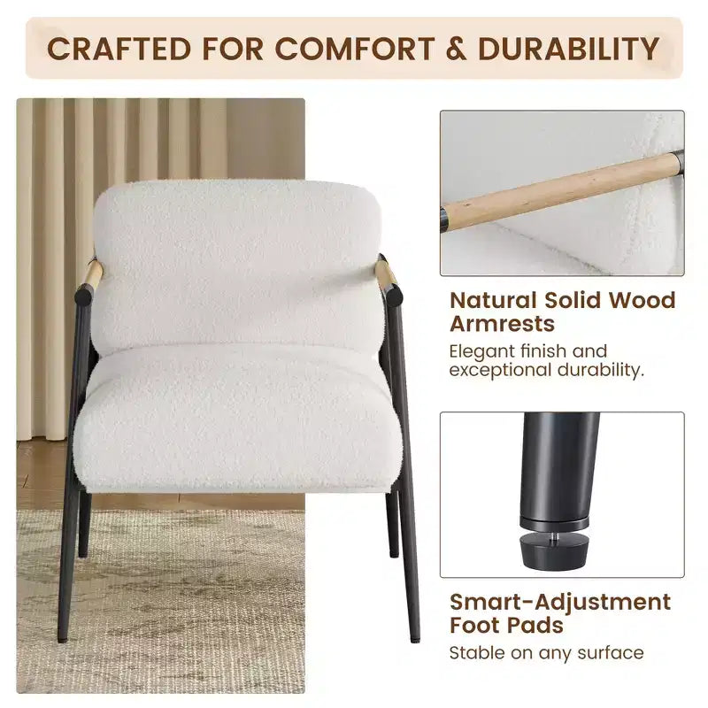Fauteuil confortable, fauteuil d'appoint moderne avec cadre en métal, fauteuil de lecture douillet avec coussin moelleux et accoudoir en bois pour chambre à coucher, salon, marron