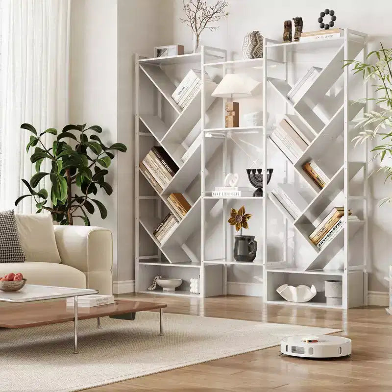 Étagère moderne triple à 6 niveaux 24 étagères ouvertes, grande bibliothèque industrielle en bois Meuble de rangement pour salon, maison, bureau