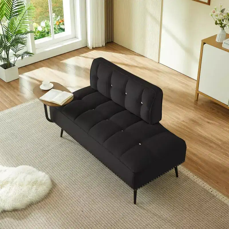 Causeuse en velours Lenee GDFStudio avec tablette pivotante à 360° et clous décoratifs