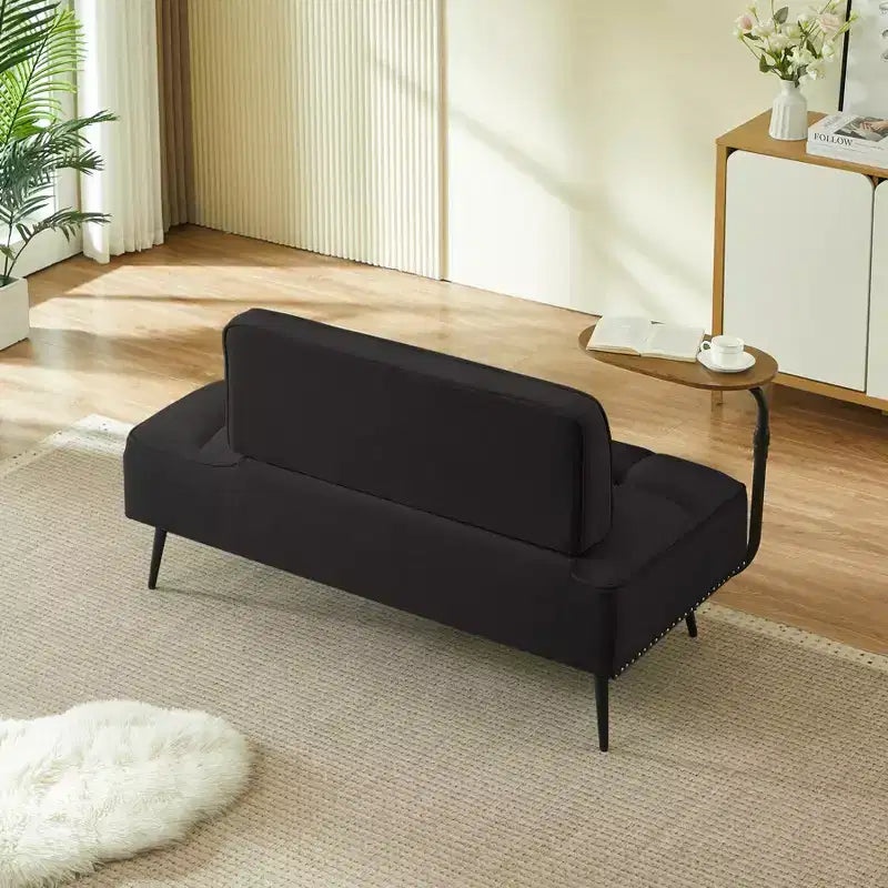 Causeuse en velours Lenee GDFStudio avec tablette pivotante à 360° et clous décoratifs