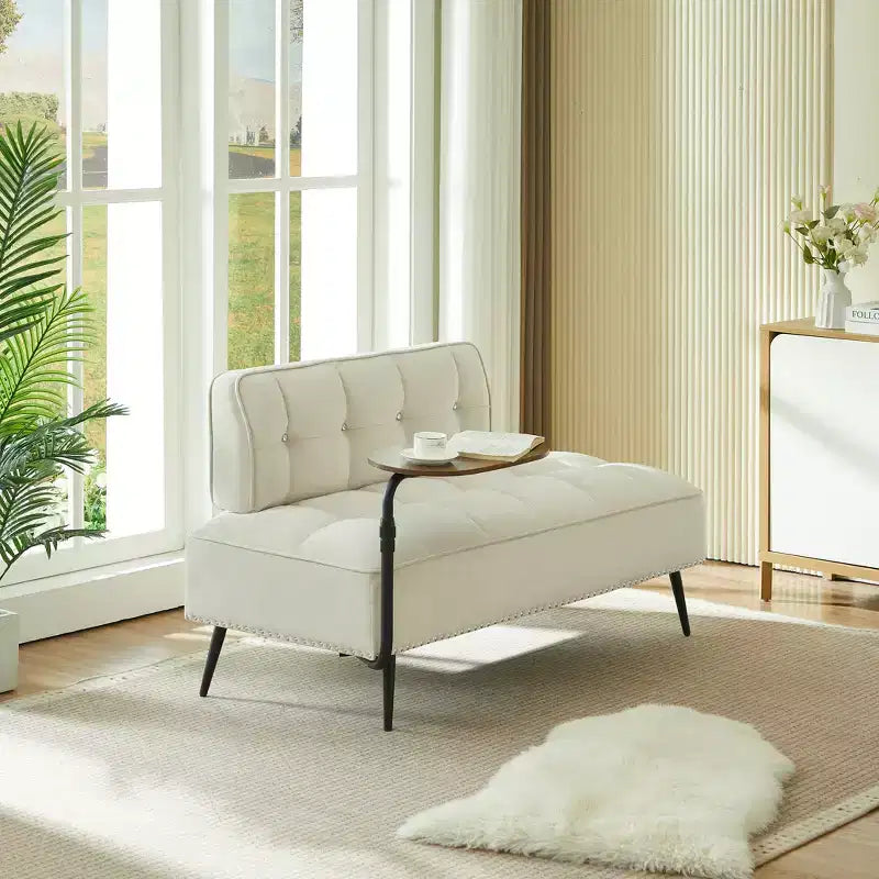 Causeuse en velours Lenee GDFStudio avec tablette pivotante à 360° et clous décoratifs