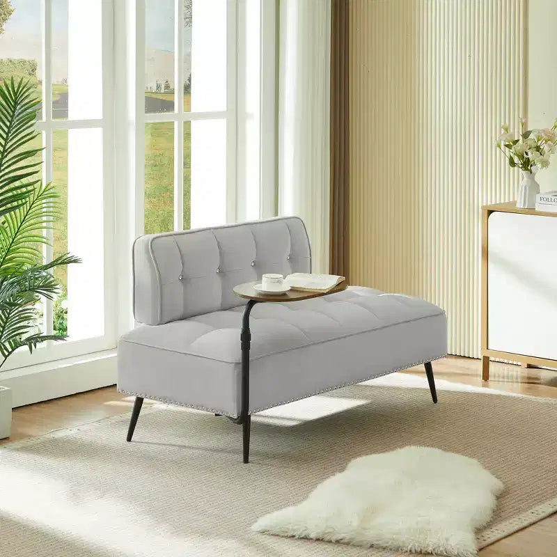 Causeuse en velours Lenee GDFStudio avec tablette pivotante à 360° et clous décoratifs
