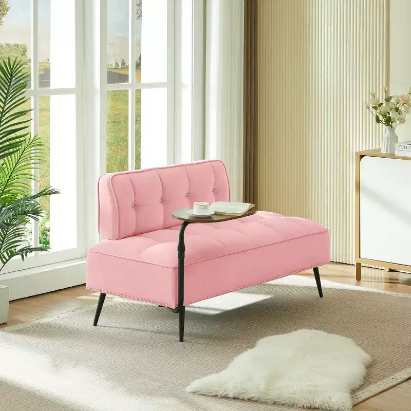 Causeuse en velours Lenee GDFStudio avec tablette pivotante à 360° et clous décoratifs