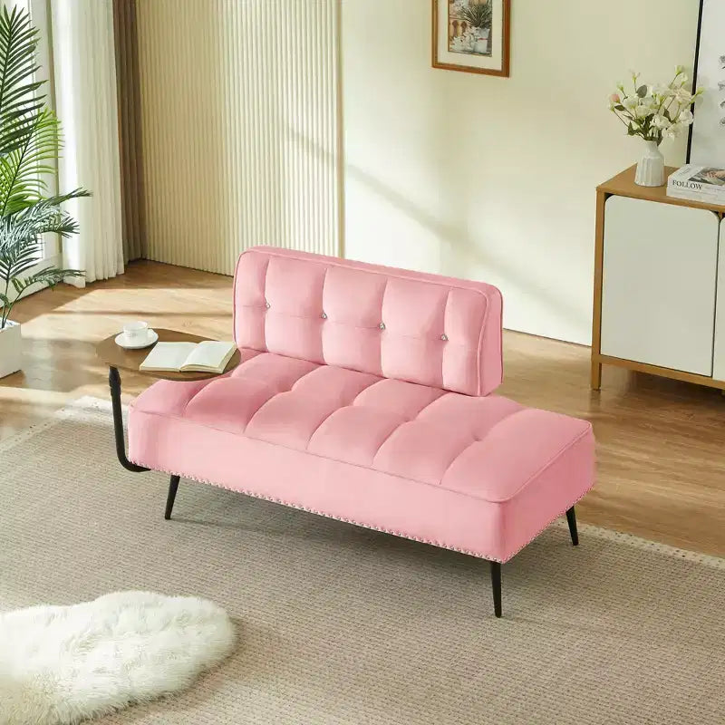 Causeuse en velours Lenee GDFStudio avec tablette pivotante à 360° et clous décoratifs