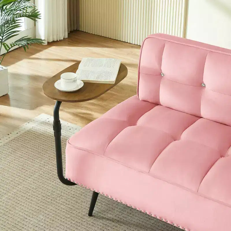 Causeuse en velours Lenee GDFStudio avec tablette pivotante à 360° et clous décoratifs