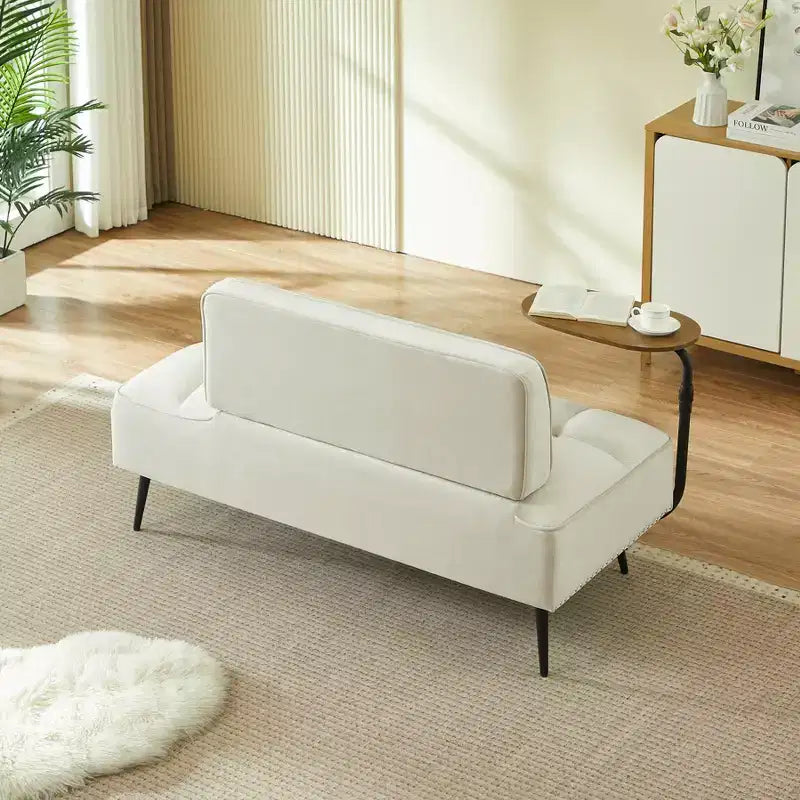 Causeuse en velours Lenee GDFStudio avec tablette pivotante à 360° et clous décoratifs