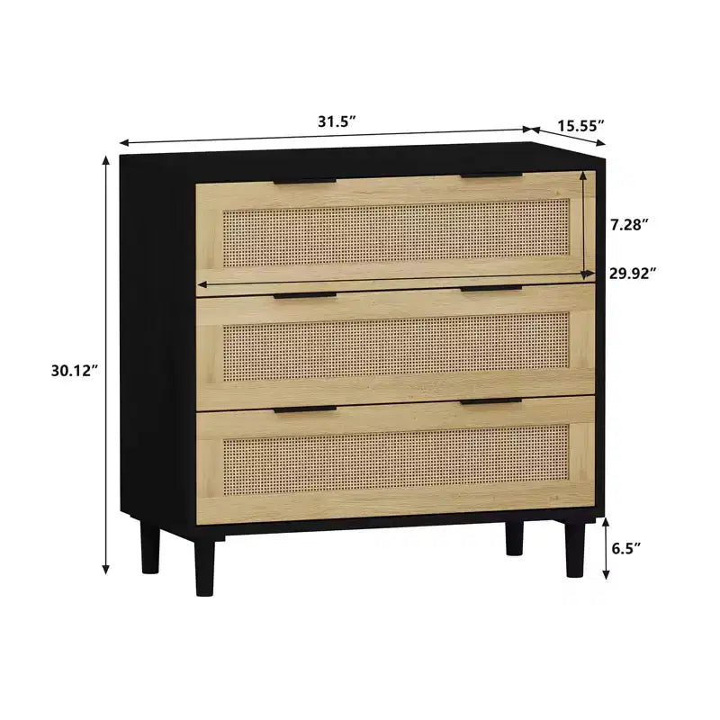 CuisinSmart Grande table de chevet avec tiroirs, table de chevet commode en rotin de 80 cm avec 3 tiroirs pour salon et chambre à coucher