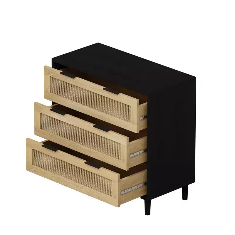 CuisinSmart Grande table de chevet avec tiroirs, table de chevet commode en rotin de 80 cm avec 3 tiroirs pour salon et chambre à coucher