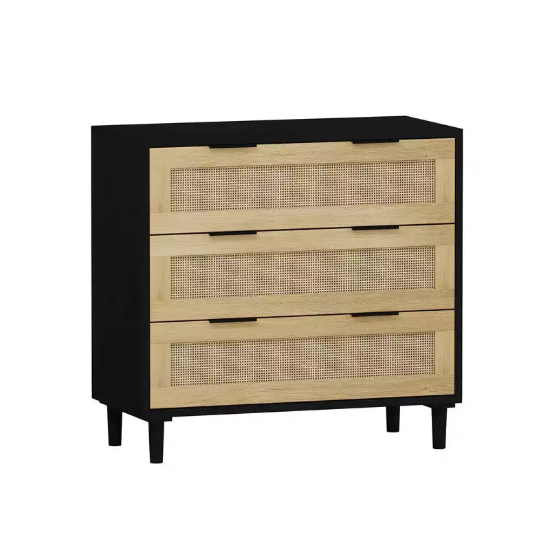 CuisinSmart Grande table de chevet avec tiroirs, table de chevet commode en rotin de 80 cm avec 3 tiroirs pour salon et chambre à coucher