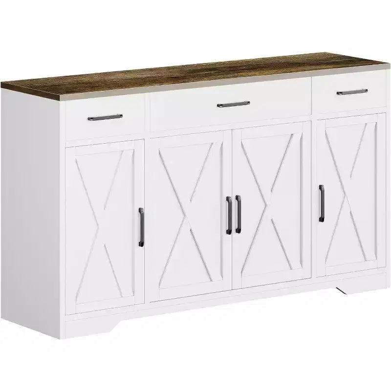 Buffet de ferme avec rangement – Grand buffet de cuisine de 140 cm avec 3 tiroirs, meuble bar à café en bois pour salle à manger et salon