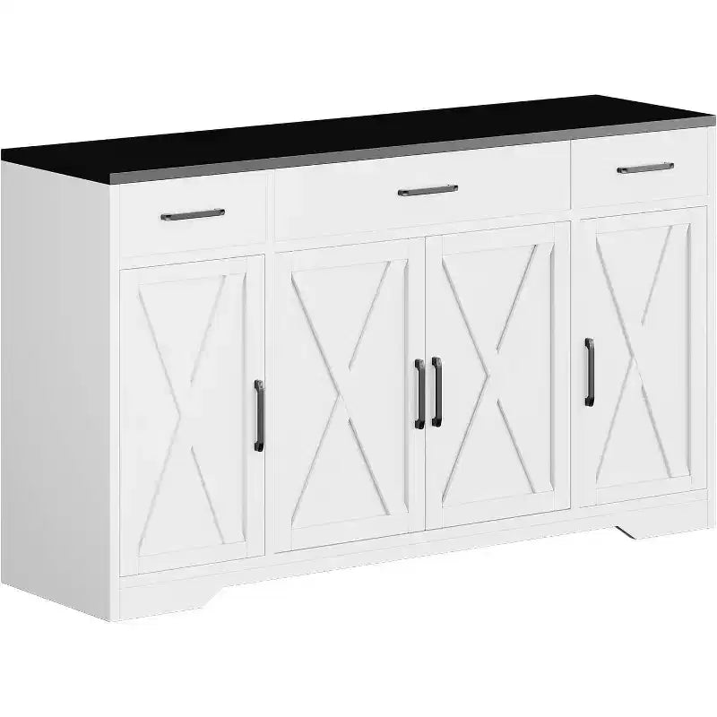 Buffet de ferme avec rangement – Grand buffet de cuisine de 140 cm avec 3 tiroirs, meuble bar à café en bois pour salle à manger et salon