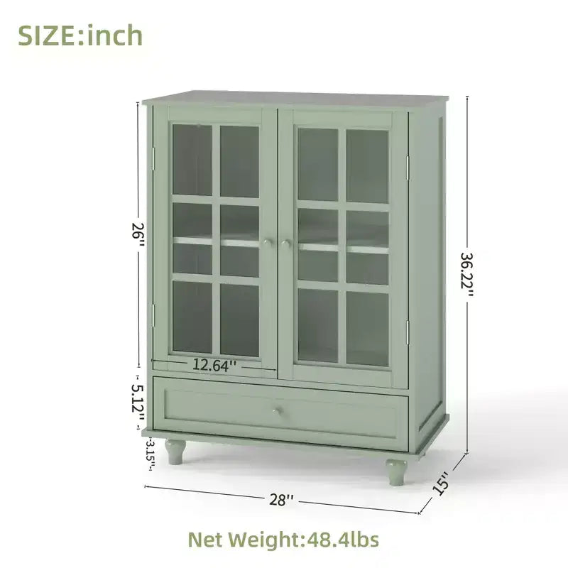 Meuble Buffet Minimaliste FurnitureR avec Portes en Verre et Tiroir, Armoire de Rangement de Style Ferme pour Salle à Manger, Cuisine, Salon, Couloir et Entrée