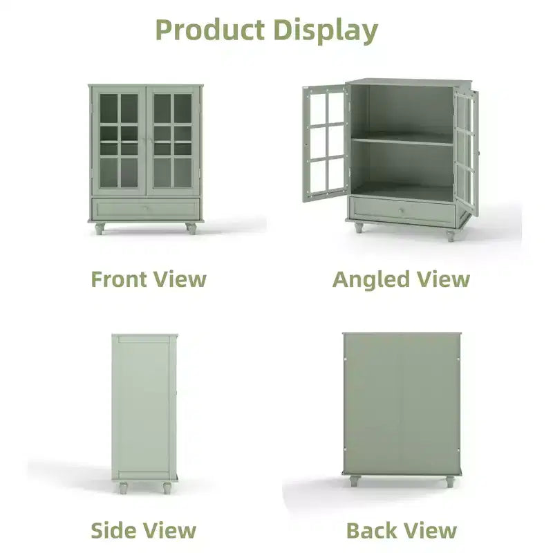 Meuble Buffet Minimaliste FurnitureR avec Portes en Verre et Tiroir, Armoire de Rangement de Style Ferme pour Salle à Manger, Cuisine, Salon, Couloir et Entrée
