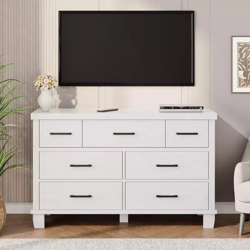 Commode 7 tiroirs pour chambre à coucher - Organisateur moderne en bois avec poignées métalliques pour salon, placard, entrée