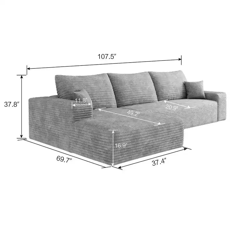 Canapé sectionnel moderne en forme de L 107 avec méridienne, canapé modulaire profond pour salon, chambre, salle familiale-Panipeachy