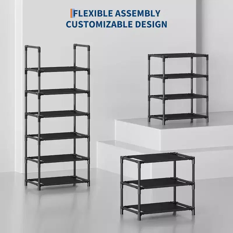 Étagère à chaussures robuste en métal à 10 niveaux avec étagères en tissu amovibles, organiseur d'angle haut et peu encombrant pour placard, entrée, salon