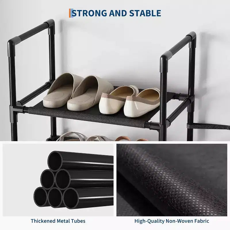 Étagère à chaussures robuste en métal à 10 niveaux avec étagères en tissu amovibles, organiseur d'angle haut et peu encombrant pour placard, entrée, salon