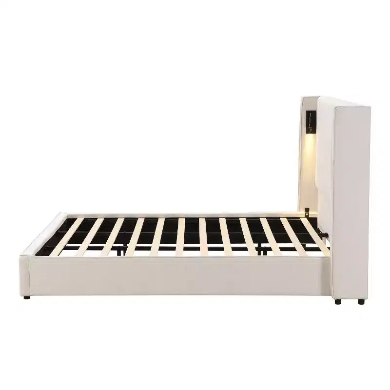 Cadre de lit moderne en bois et lin Christopher Knight Home Kanya avec tête de lit haute à oreilles, lampe et port USB