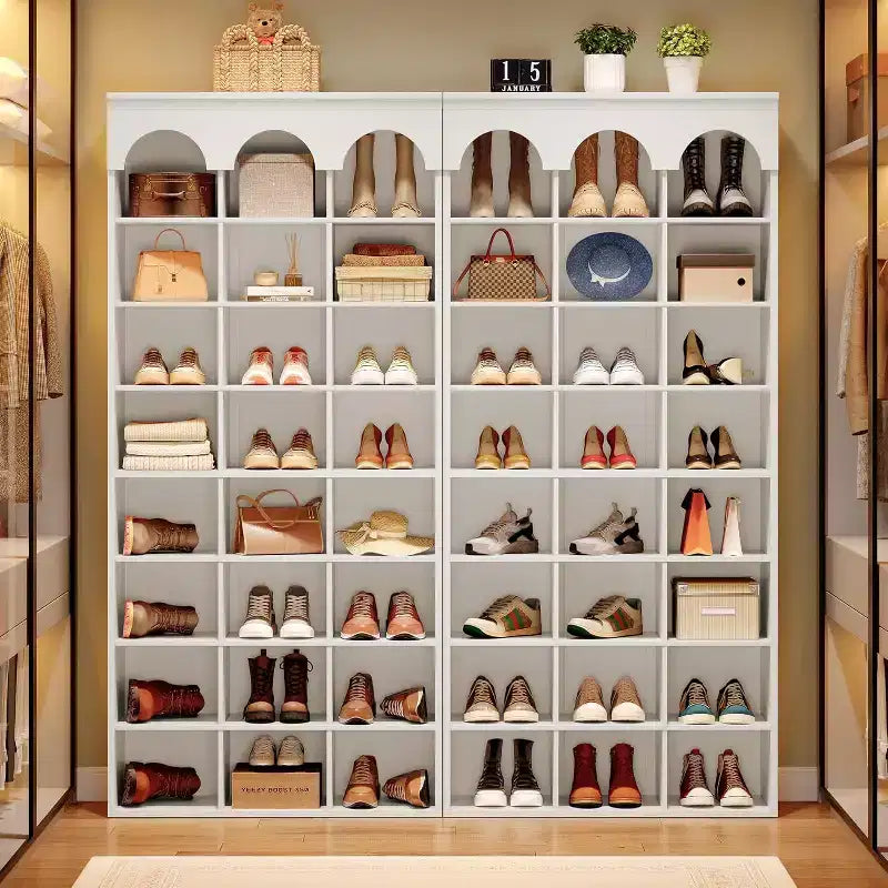 Meuble à chaussures Lantine, armoire à chaussures haute de 180 cm avec casiers, organisateur de placard à chaussures pour entrée, salon, casier élargi de 24,5 cm, blanc