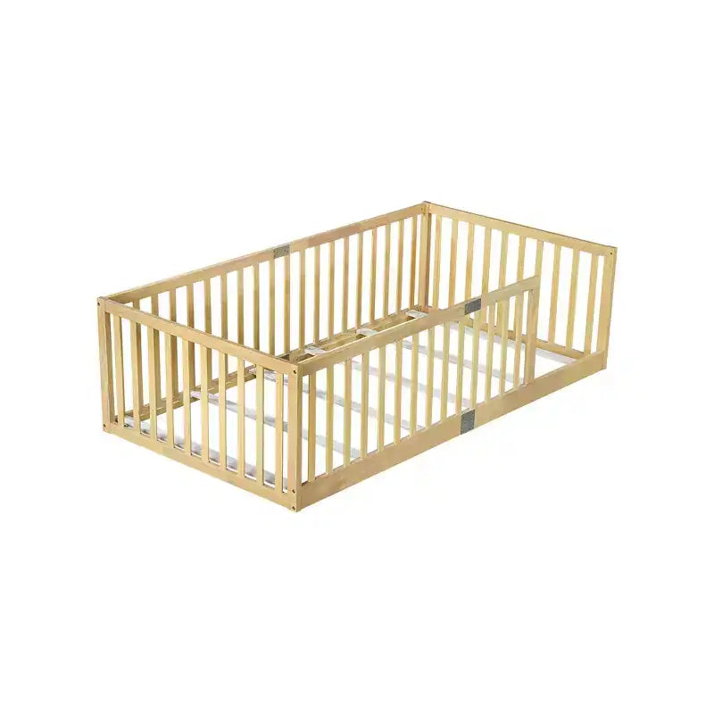 Lit et sommier Whisen Twin Floor avec barrières hautes, 6 lattes incluses, garde-corps de sécurité, sans porte