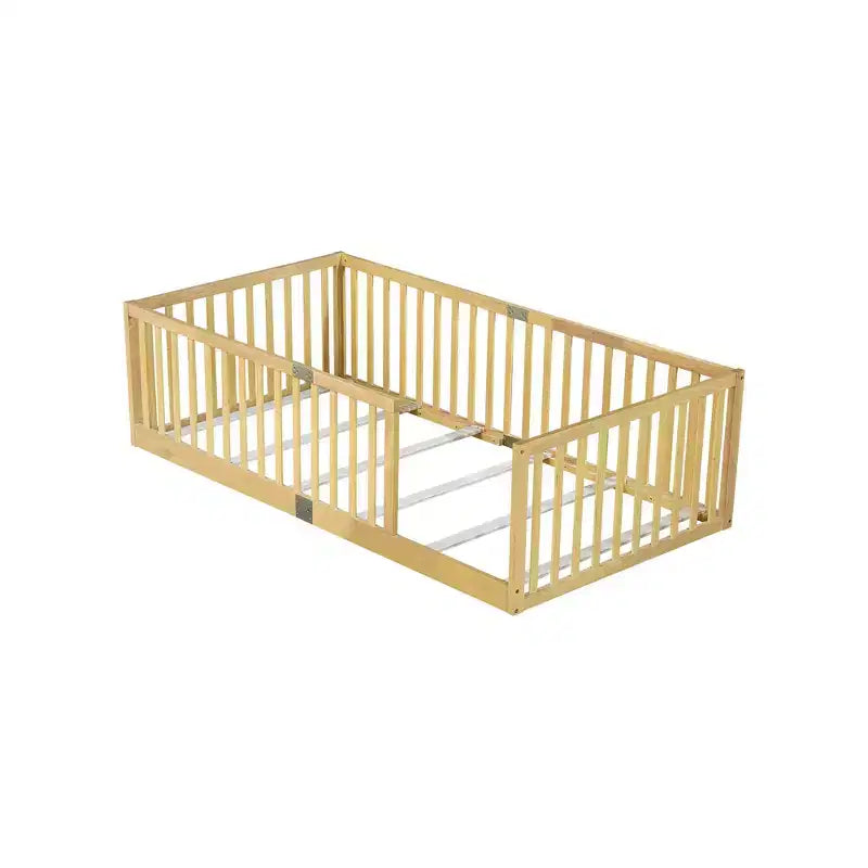 Lit et sommier Whisen Twin Floor avec barrières hautes, 6 lattes incluses, garde-corps de sécurité, sans porte