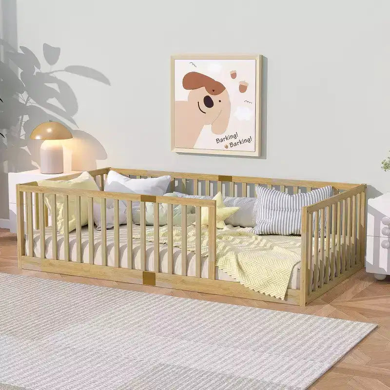 Lit et sommier Whisen Twin Floor avec barrières hautes, 6 lattes incluses, garde-corps de sécurité, sans porte