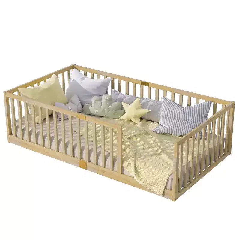 Lit et sommier Whisen Twin Floor avec barrières hautes, 6 lattes incluses, garde-corps de sécurité, sans porte
