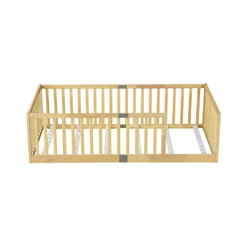 Lit et sommier Whisen Twin Floor avec barrières hautes, 6 lattes incluses, garde-corps de sécurité, sans porte
