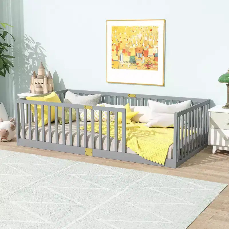 Lit et sommier Whisen Twin Floor avec barrières hautes, 6 lattes incluses, garde-corps de sécurité, sans porte