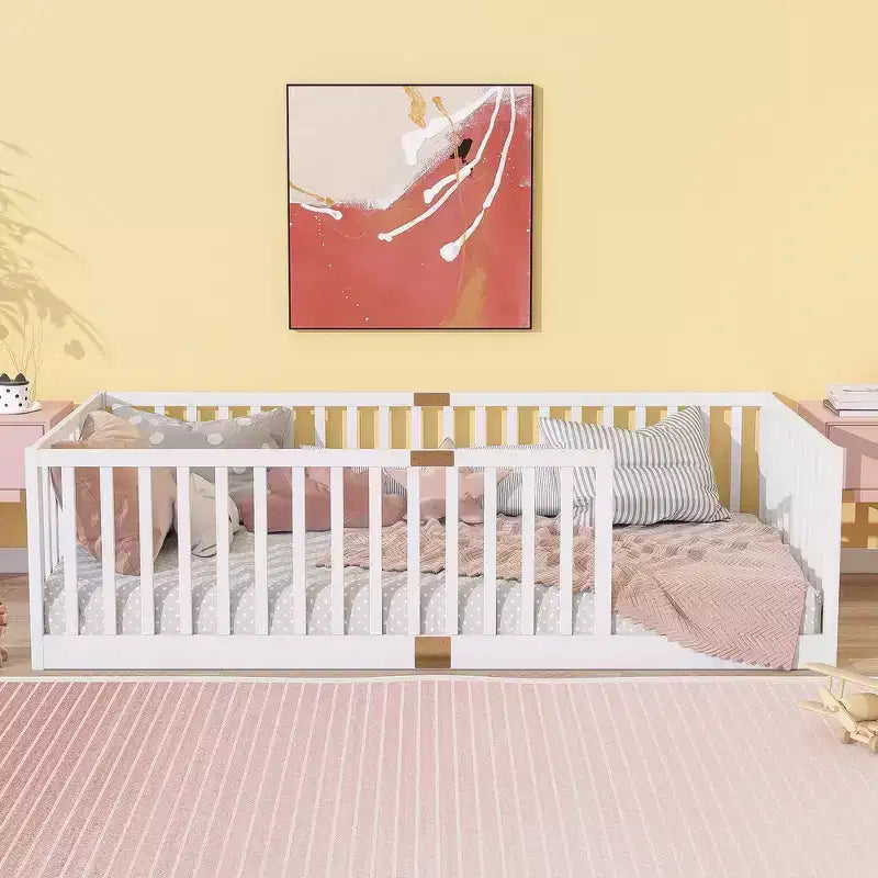 Lit et sommier Whisen Twin Floor avec barrières hautes, 6 lattes incluses, garde-corps de sécurité, sans porte