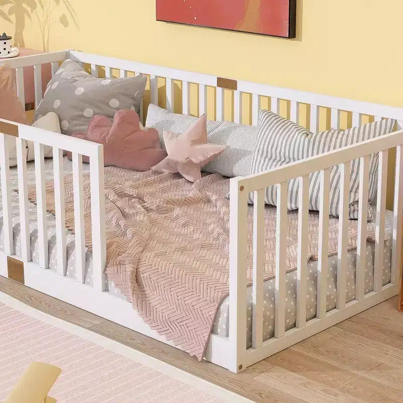 Lit et sommier Whisen Twin Floor avec barrières hautes, 6 lattes incluses, garde-corps de sécurité, sans porte