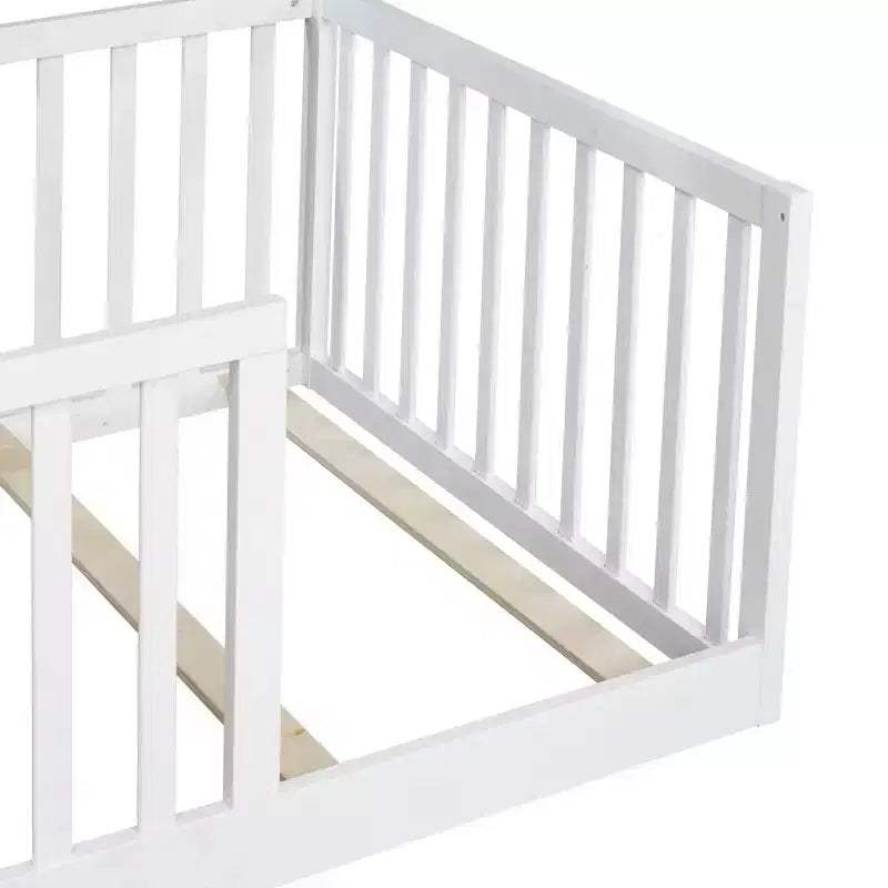 Lit et sommier Whisen Twin Floor avec barrières hautes, 6 lattes incluses, garde-corps de sécurité, sans porte