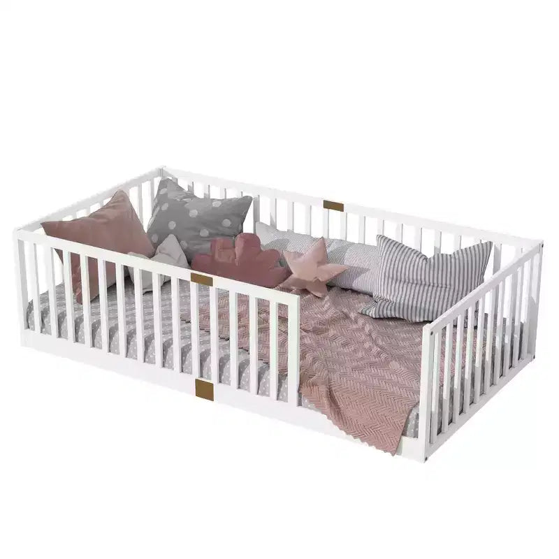 Lit et sommier Whisen Twin Floor avec barrières hautes, 6 lattes incluses, garde-corps de sécurité, sans porte