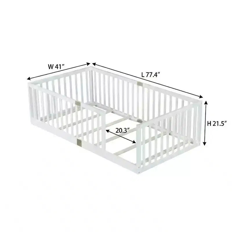 Lit et sommier Whisen Twin Floor avec barrières hautes, 6 lattes incluses, garde-corps de sécurité, sans porte