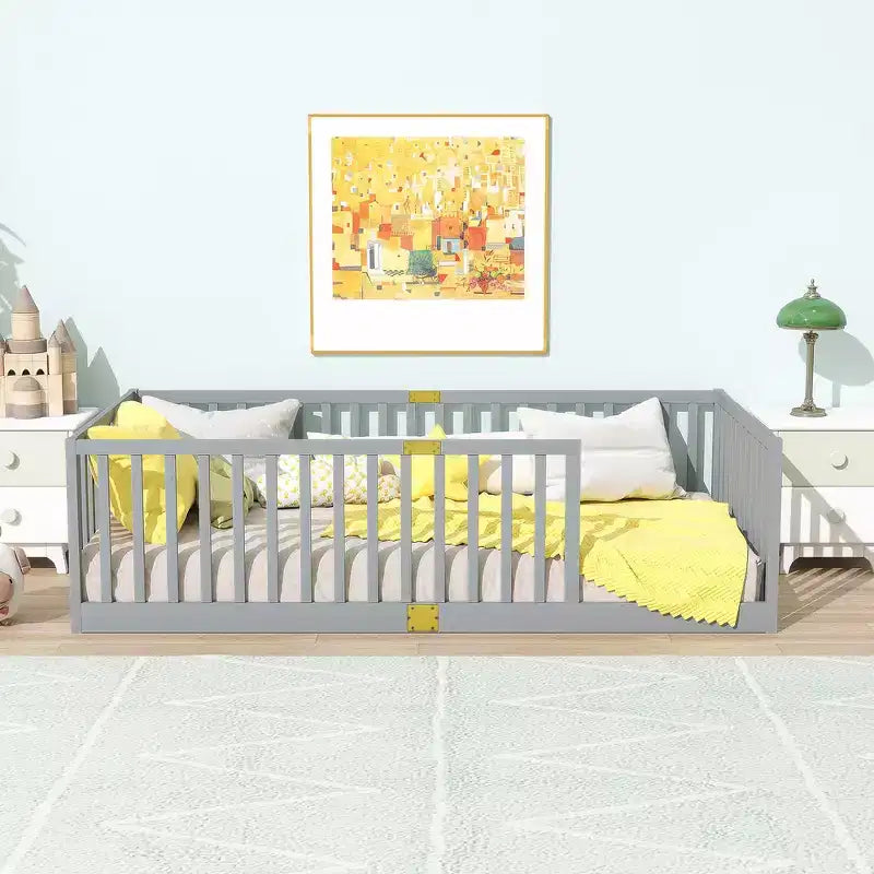 Lit et sommier Whisen Twin Floor avec barrières hautes, 6 lattes incluses, garde-corps de sécurité, sans porte