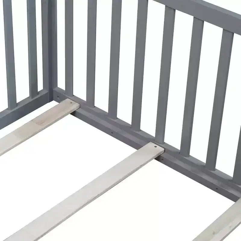 Lit et sommier Whisen Twin Floor avec barrières hautes, 6 lattes incluses, garde-corps de sécurité, sans porte