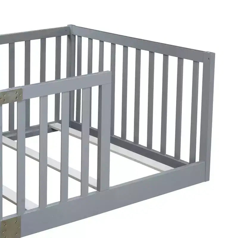 Lit et sommier Whisen Twin Floor avec barrières hautes, 6 lattes incluses, garde-corps de sécurité, sans porte