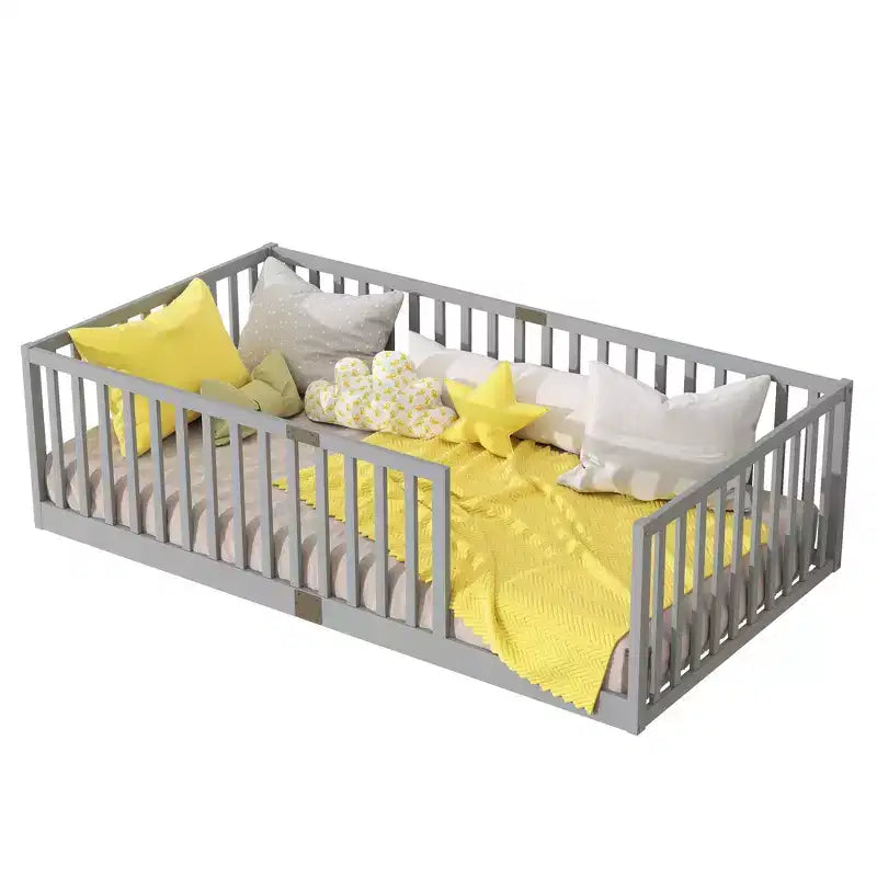 Lit et sommier Whisen Twin Floor avec barrières hautes, 6 lattes incluses, garde-corps de sécurité, sans porte