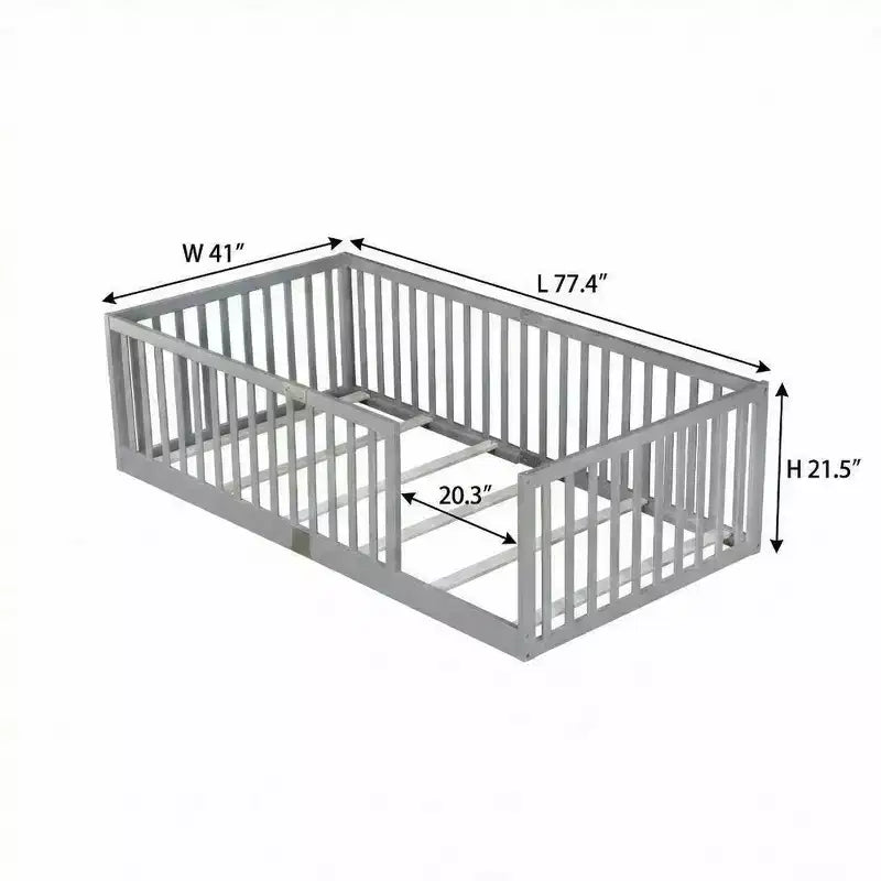 Lit et sommier Whisen Twin Floor avec barrières hautes, 6 lattes incluses, garde-corps de sécurité, sans porte