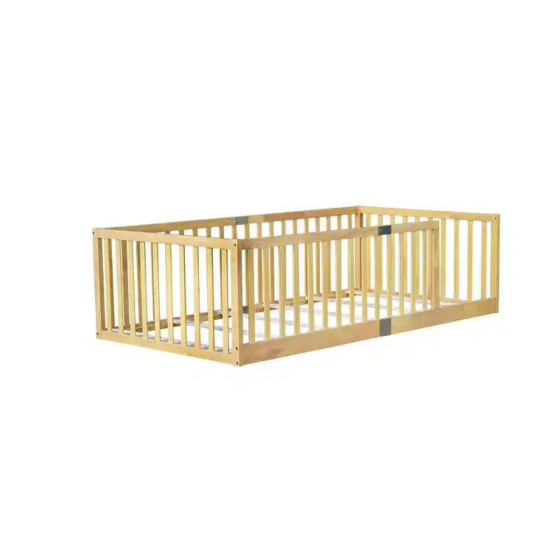 Lit et sommier Whisen Twin Floor avec barrières hautes, 6 lattes incluses, garde-corps de sécurité, sans porte