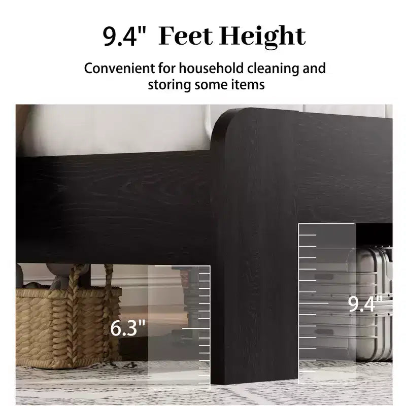 Lit plateforme double/grand lit/très grand lit avec tête de lit de rangement à LED, cadre de lit plateforme en bois avec 2 ports USB, grand espace de rangement sous le lit