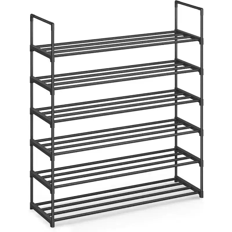 6-Tier Metal Shoe Rack Organizer, Upright or Upside Down, Holds 24-30 Pairs, Stackable, 11.8x36.2x42.7 Inches, Black for Entryway