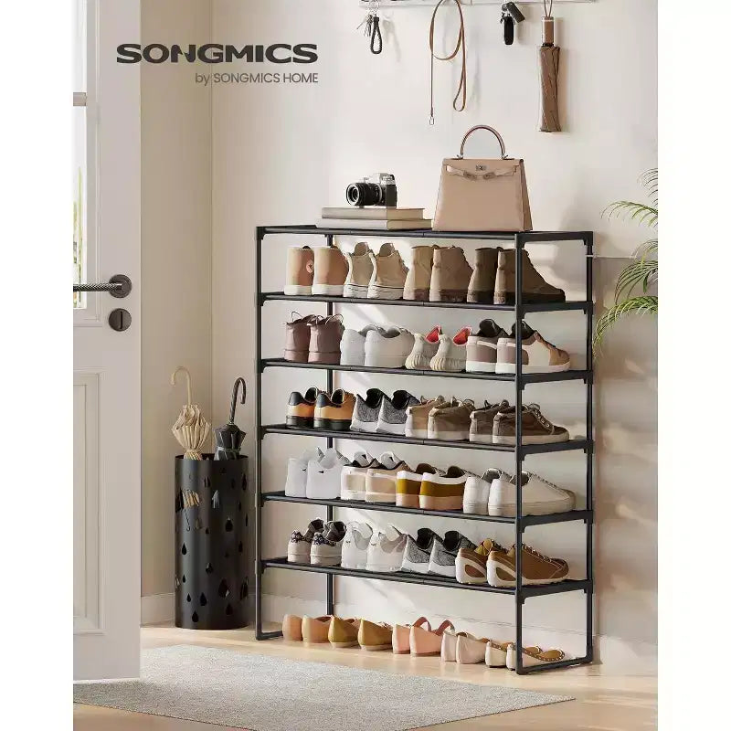 Étagère à chaussures métallique 6 niveaux, utilisation à la verticale ou à l'envers, peut contenir 24 à 30 paires, empilable, 30x92x108,5 cm, noire, pour entrée