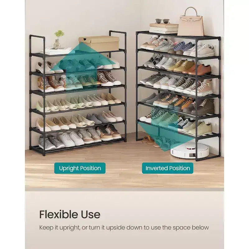 Étagère à chaussures métallique 6 niveaux, utilisation à la verticale ou à l'envers, peut contenir 24 à 30 paires, empilable, 30x92x108,5 cm, noire, pour entrée