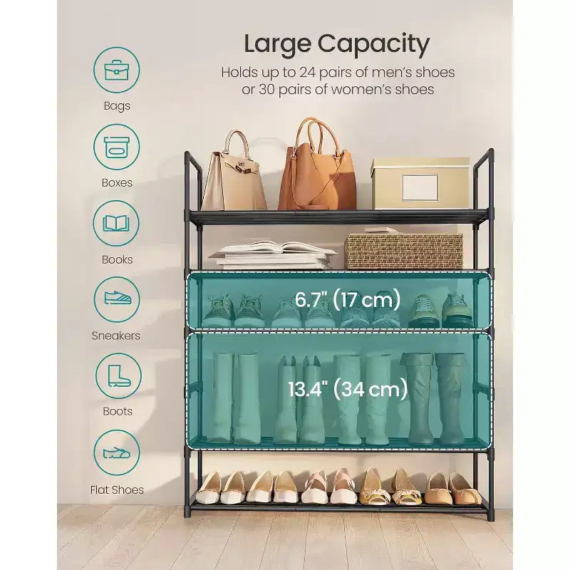 Étagère à chaussures métallique 6 niveaux, utilisation à la verticale ou à l'envers, peut contenir 24 à 30 paires, empilable, 30x92x108,5 cm, noire, pour entrée